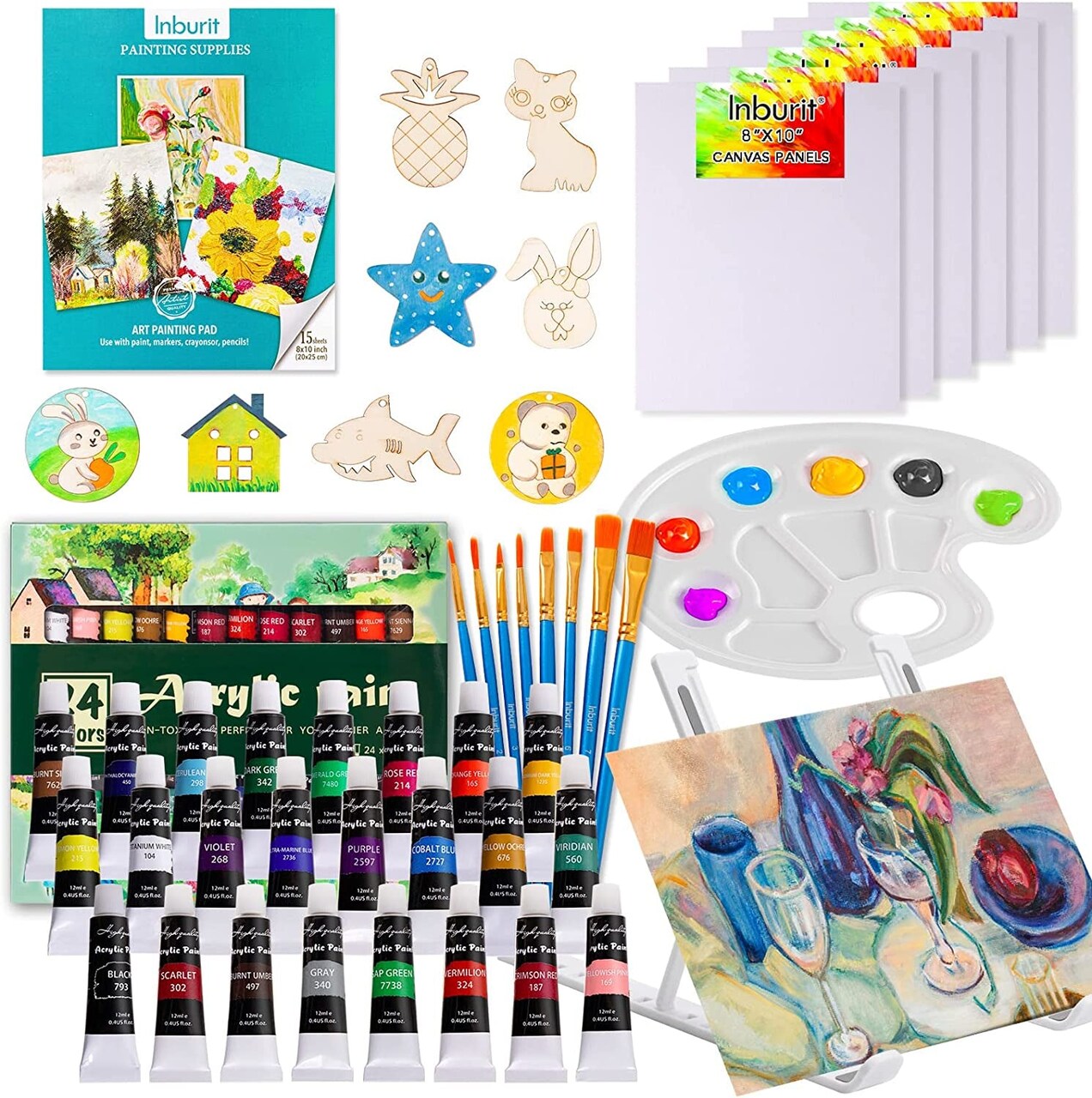 Art Paint Set for Kids, Painting Supplies Kit with 5 Canvas Panels